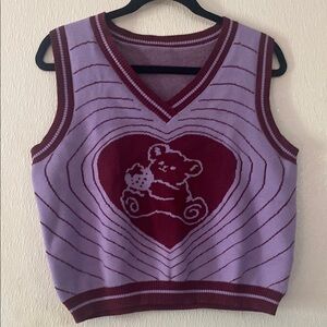 Purple and Red Knit Sweater Vest